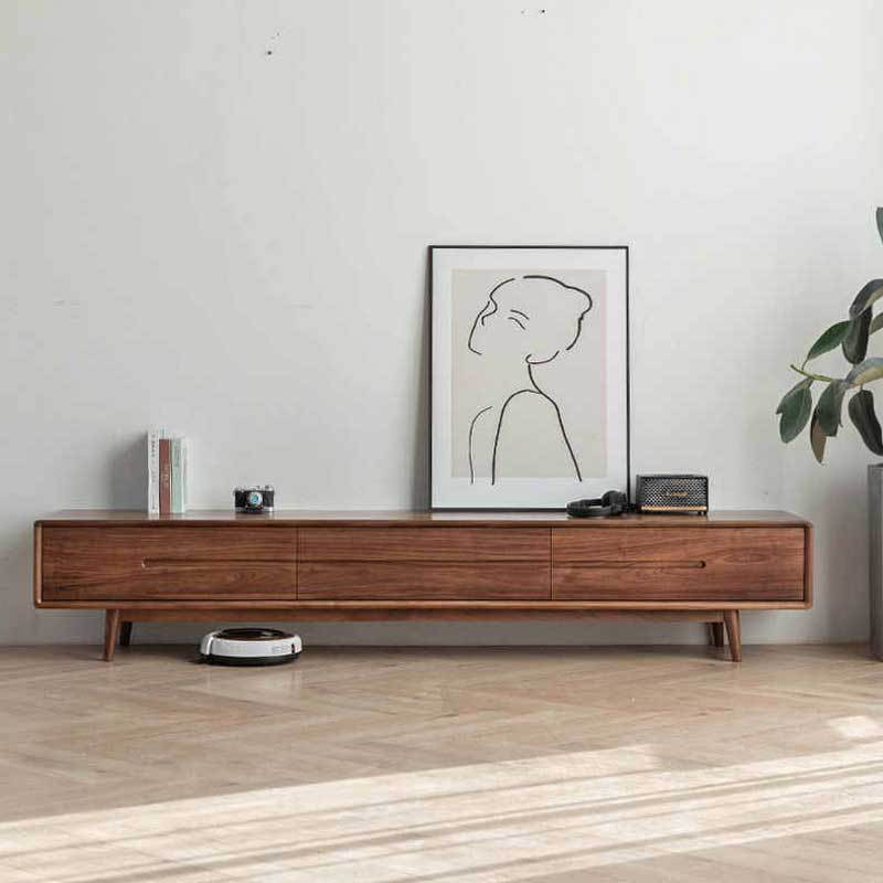 黑胡桃木Tedalist抽屜式電視櫃 - 現代簡約風格，儲存空間充足